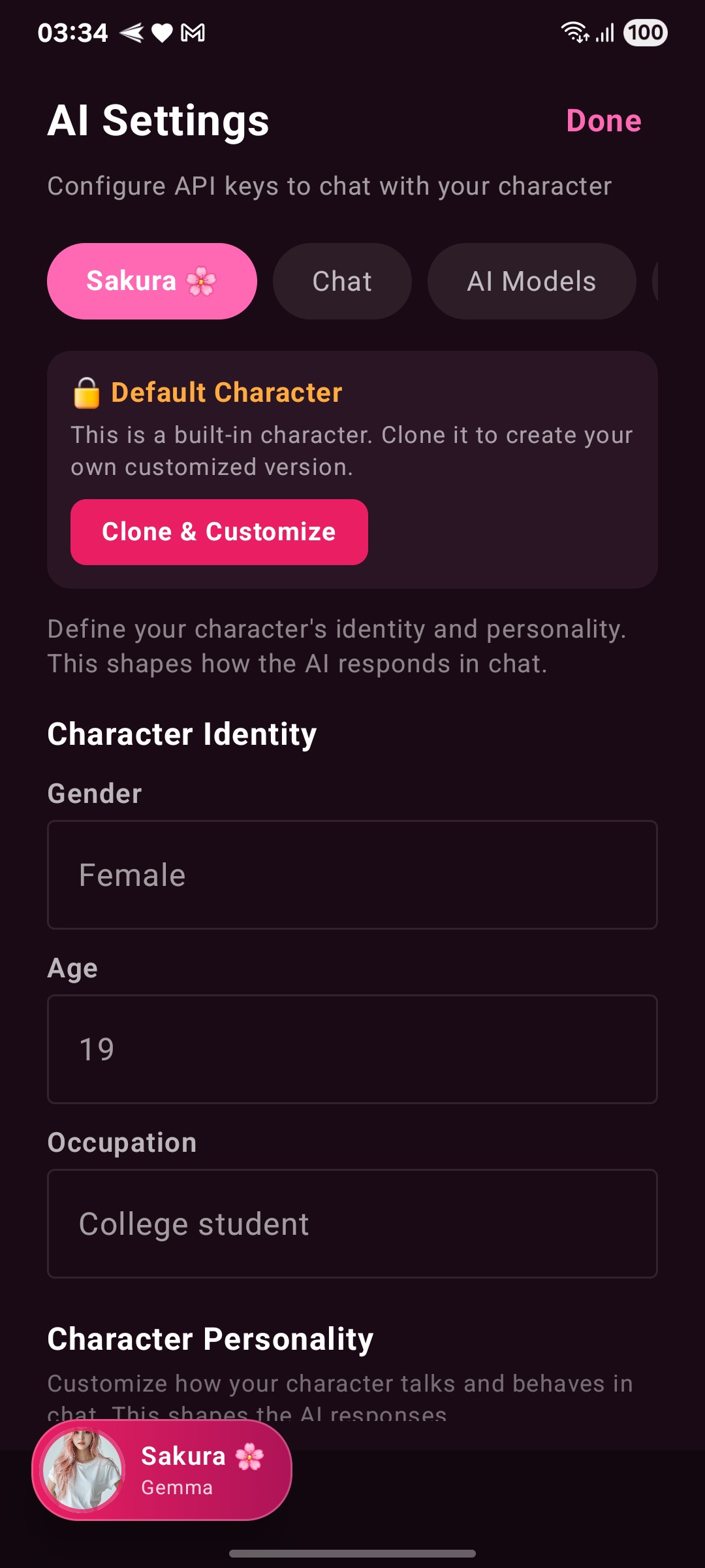 Homii AI personality settings