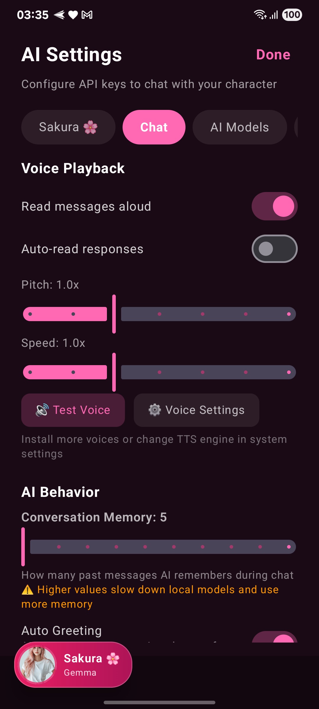 Homii chat and sound settings